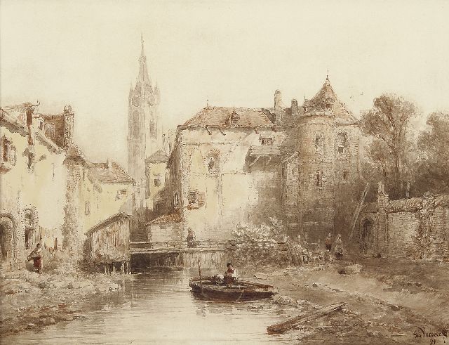 Salomon Verveer | Townview with bell tower in the background, ink and watercolour on paper, 25.0 x 33.0 cm, signed l.r. and dated '51