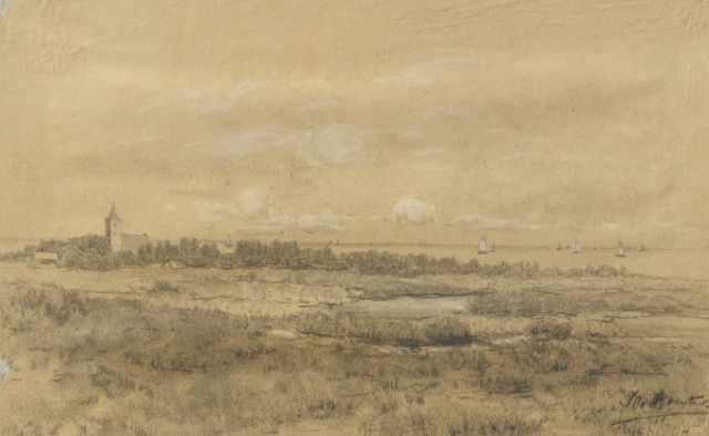 Deventer J.C. van | A view of Huizen, black chalk and watercolour on paper 19.2 x 30.3 cm, signed l.r.