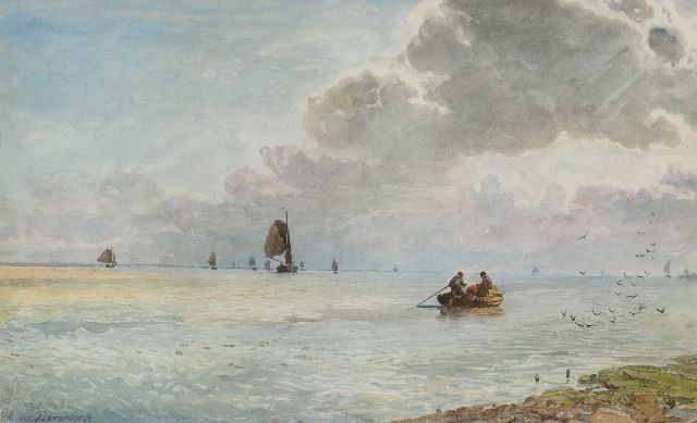 Willem van Deventer | Shipping off the coast, watercolour on paper, 35.6 x 58.5 cm, signed l.l.