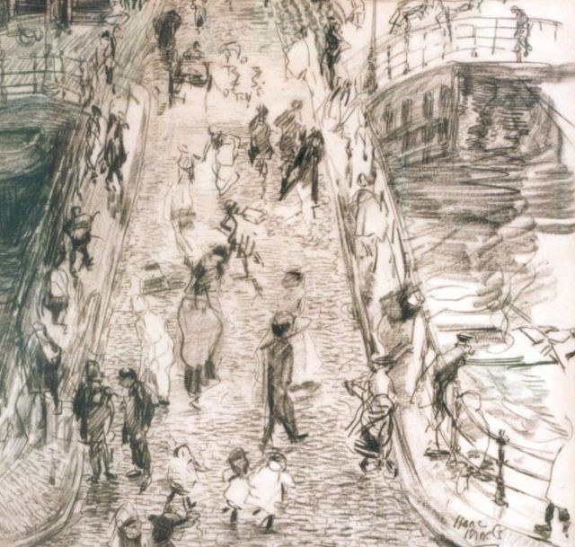 Israels I.L.  | A view of the Leliegracht, Amsterdam 1894, charcoal on paper 41.0 x 43.0 cm, signed l.r.