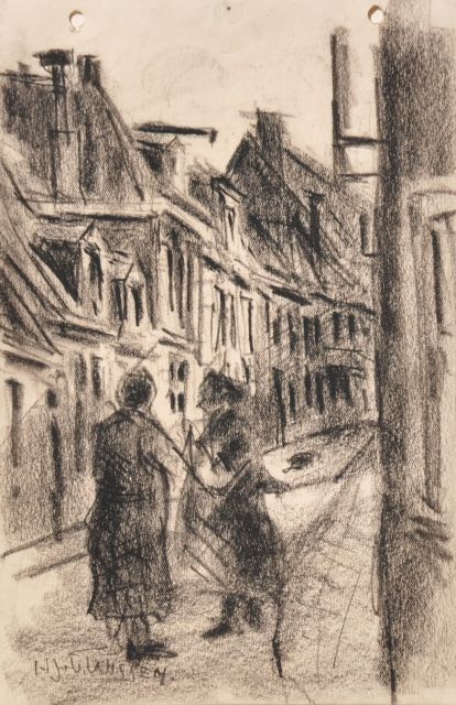 Wissen H.J. van | Two women in a street, drawing on paper 24.0 x 15.8 cm, signed l.l. and on the reverse