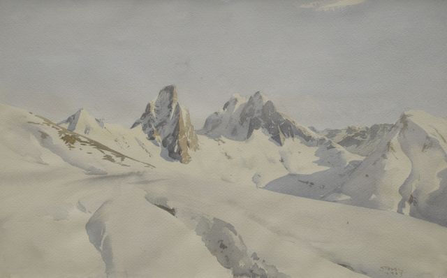 Strobl H.  | A view of the Rüfikopf, Lech, watercolour on paper 32.1 x 50.2 cm, signed l.r. and dated 1963