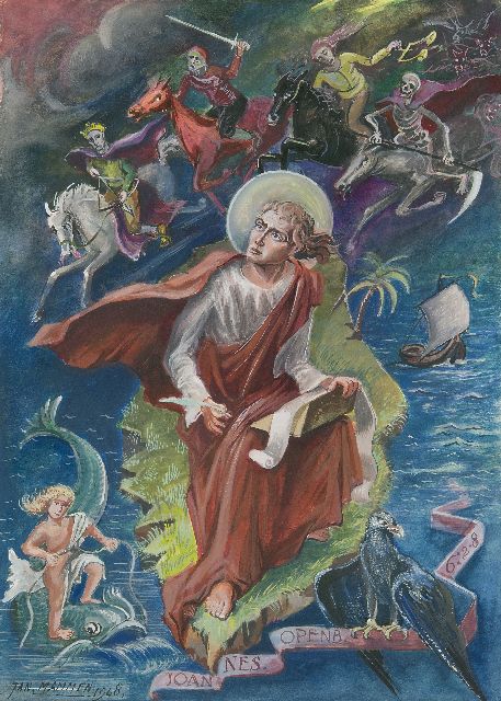 Jan Mammen | John the Baptist on Patmos, watercolour and gouache on paper, 27.8 x 20.0 cm, signed l.l. and dated 1948