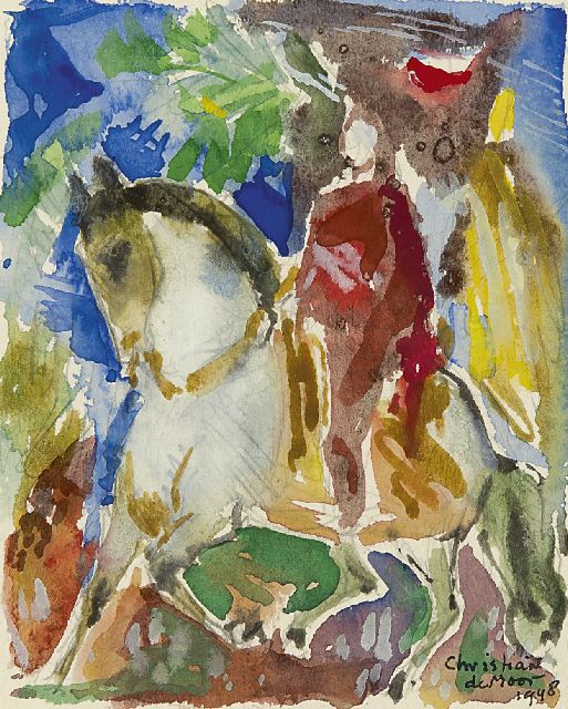 Chris de Moor | A figure on horseback, watercolour on paper, 14.0 x 11.3 cm, signed l.r. and dated 1948