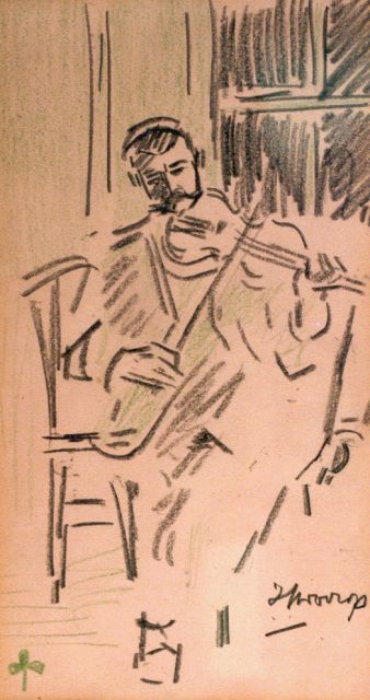 Jan Toorop | Playing the violin, chalk on paper, 22.5 x 13.0 cm, signed l.r.