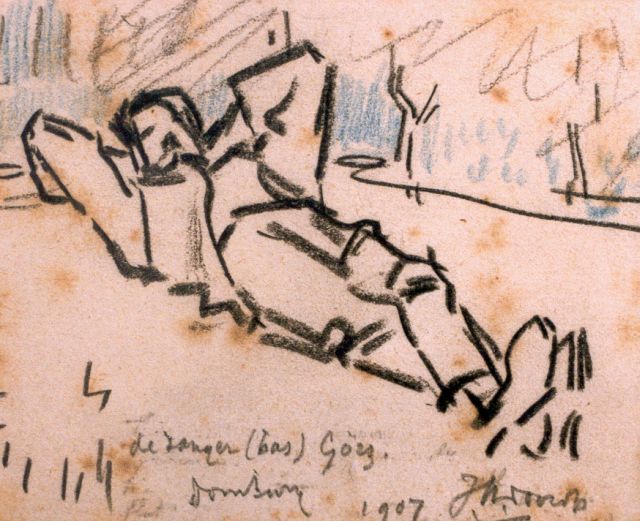 Jan Toorop | The singer (Bas) Görz, Domburg, chalk on paper, 9.5 x 10.5 cm, signed l.r. and dated '07