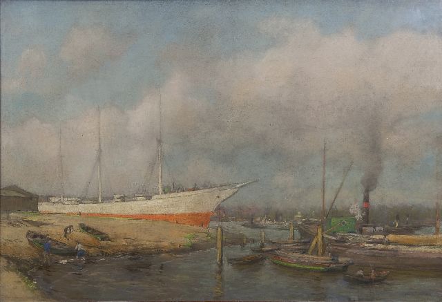 Herman Heijenbrock | A shipyard, pastel on paper, 62.4 x 92.4 cm, signed l.r.