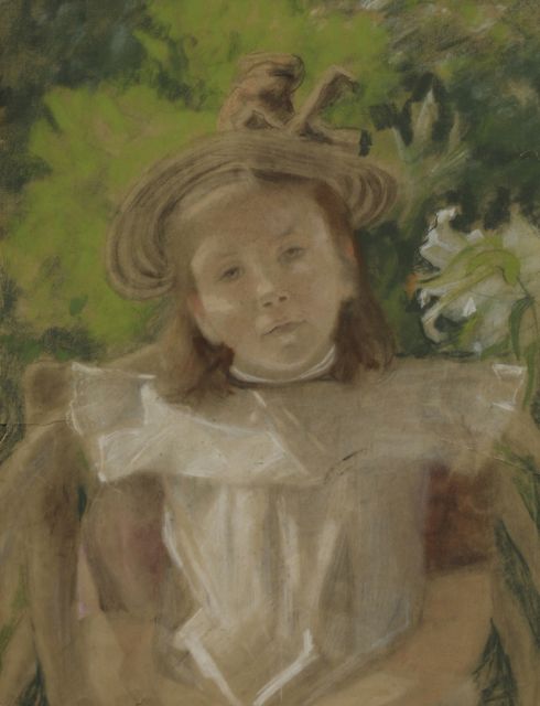 Marie Heineken | A portrait of a girl in a garden, watercolour on paper, 62.7 x 47.7 cm