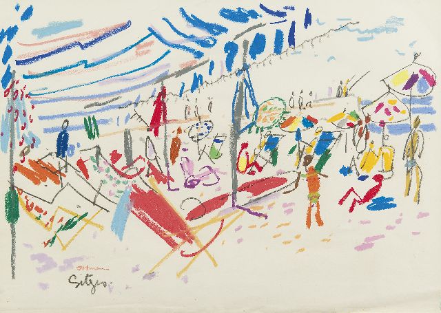 Hans Ittmann | Figures on the beach of Sitges, pastel on paper, 29.9 x 41.2 cm, signed l.l.
