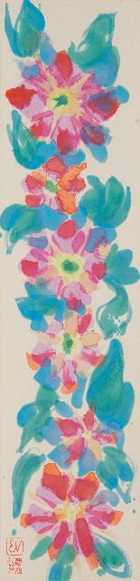 Vijlbrief E.  | Flowers, watercolour on Japanese paper on cardboard 125.6 x 29.5 cm, signed l.l. with monogramstamp and artist's stamp