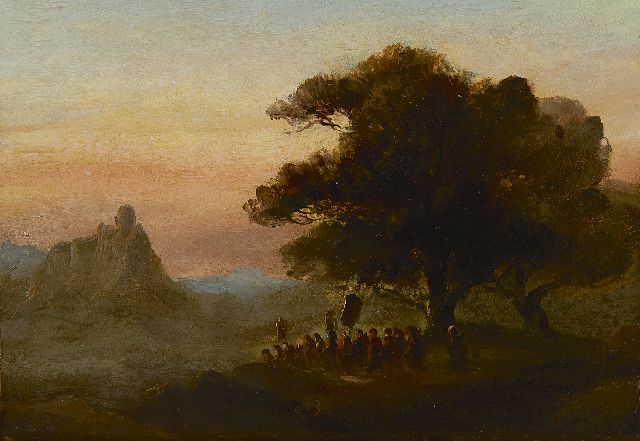 Johannes Tavenraat | A landscape with a procession under an oak tree, oil on paper laid down on panel, 24.0 x 34.0 cm