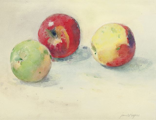 Jan Wiegers | A still life with apples, watercolour on paper, 21.8 x 27.5 cm, signed l.r.