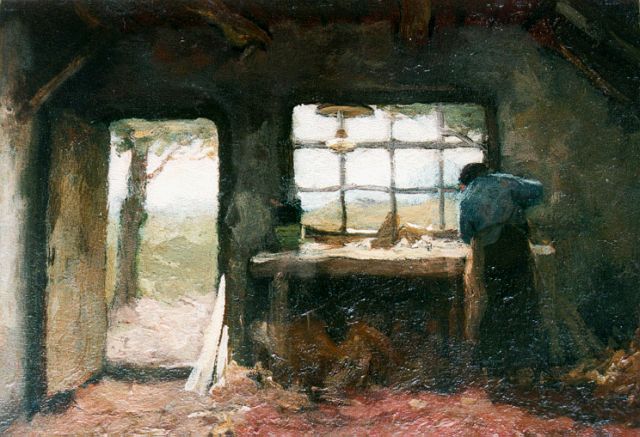 Offermans A.L.G.  | The carpenter, oil on panel 17.8 x 24.0 cm, signed l.r. and dated '08