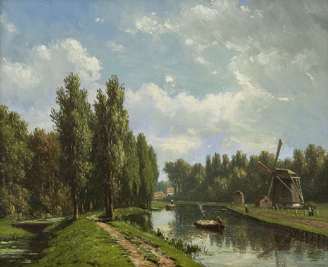 Maaten J.J. van der | The Vliet near Voorburg, oil on panel 16.1 x 20.0 cm, signed l.l.