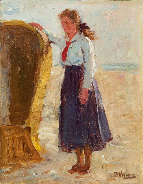 Viegers B.P.  | On the beach, Scheveningen, oil on painter's board 18.0 x 14.1 cm, signed l.r.