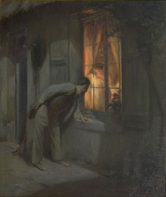 Emile Tabary | The voyeur, oil on canvas, 55.4 x 46.5 cm, signed l.r.