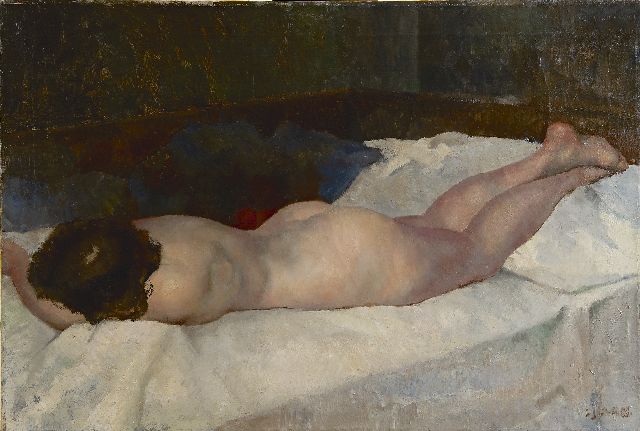 Laan C.J.  | Nude reclining, oil on canvas 51.4 x 76.5 cm, signed l.r. and te dateren ca. 1930-1935