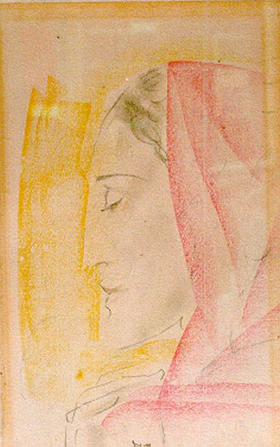 Konijnenburg W.A. van | Young woman en profile, mixed media on paper 32.0 x 20.0 cm, signed l.c. and dated 1928