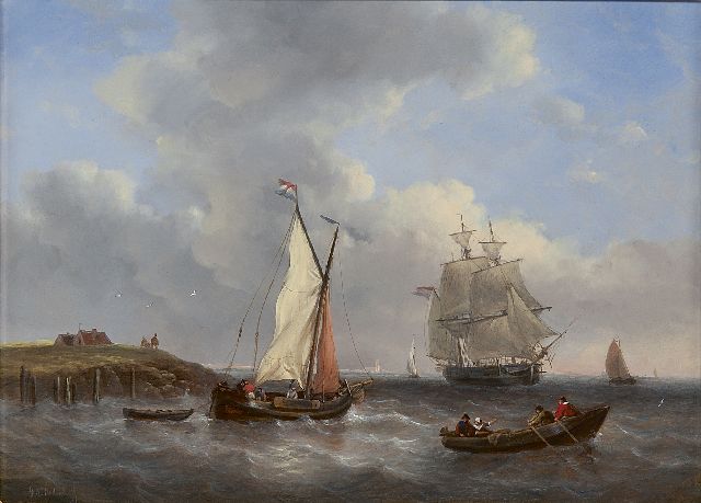 George Willem Opdenhoff | Ships at a pier, oil on panel, 29.4 x 40.2 cm, signed l.l.