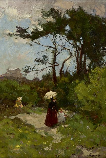 Johannes Evert Akkeringa | A summer day in the dunes near Scheveningen, the Paviljoen Von Wied in the distance, oil on canvas, 34.9 x 24.1 cm, signed l.r.