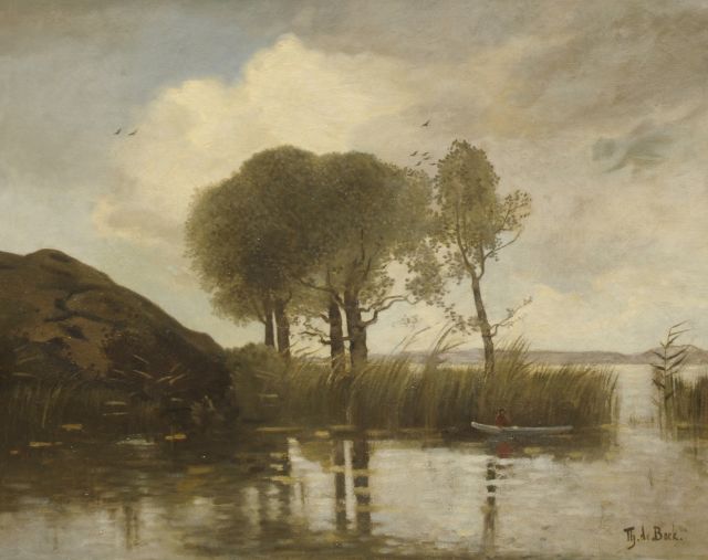 Théophile de Bock | Trees near the waterfront with small fishingboat, oil on canvas, 99.5 x 121.5 cm, signed l.r.