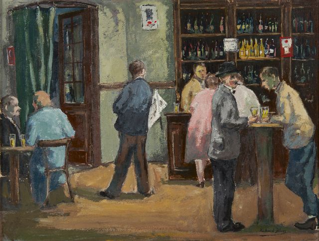 Bloos R.W.  | Bar in Montmartre, oil on paper 32.0 x 42.0 cm, signed l.r.