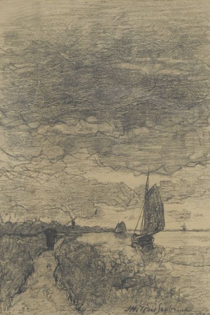 Jan Hendrik Weissenbruch | Sailboats along towpath at the Spaarne near Sparendam, lithograph on paper, 34.1 x 23.5 cm, signed l.r.