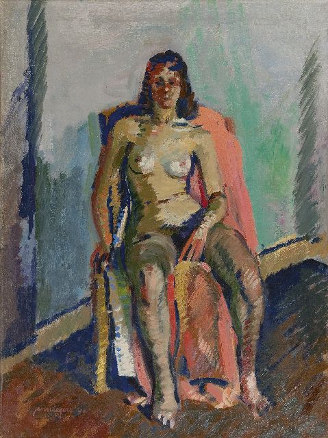 Wiegers J.  | Sitting nude, oil on canvas 60.3 x 45.0 cm, signed l.l. and dated '43