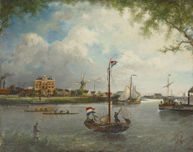 Nicolaas Riegen | A view of the Amstel near the Omval, oil on canvas, 75.0 x 94.9 cm, signed l.r. and dated 1889