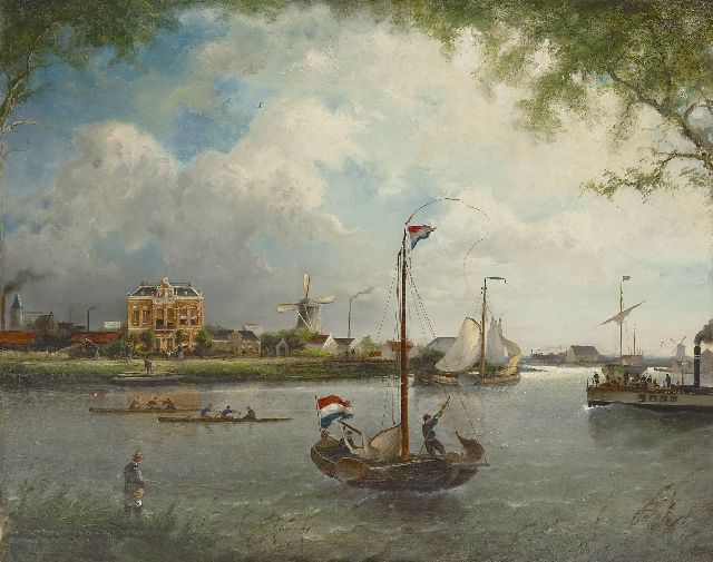 Riegen N.  | A view of the Amstel near the Omval, oil on canvas 75.0 x 94.9 cm, signed l.r. and dated 1889