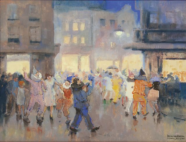 Herman Moerkerk | Carnaval in Antwerp, chalk and gouache on paper, 64.2 x 83.8 cm, signed l.r.