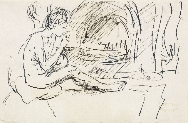 Isaac Israels | A seated nude, pen and ink on paper, 13.2 x 20.9 cm