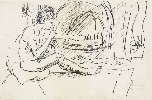 Israels I.L.  | A seated nude, pen and ink on paper 13.2 x 20.9 cm