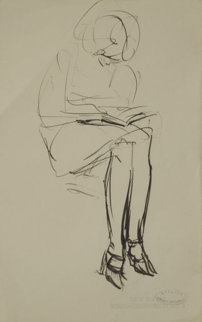 Israels I.L.  | Woman reading, pen and ink on paper 21.1 x 13.4 cm