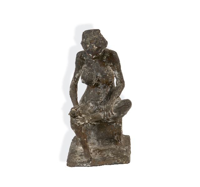 Bernhard Kleinhans | Female nude, cutting nailes, bronze, 28.0 x 13.4 cm, signed on the side of the seat and dated 1951