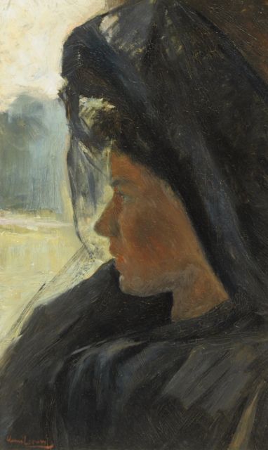 Leeuw H.  | Portrait of a lady, oil on board 52.8 x 31.9 cm, signed l.l.