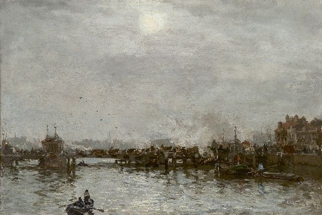 Johan Hendrik van Mastenbroek | A view of the Vierleeuwenbrug, Rotterdam, oil on canvas, 41.2 x 60.8 cm, signed l.r.