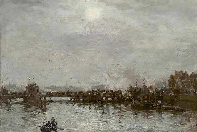 Mastenbroek J.H. van | A view of the Vierleeuwenbrug, Rotterdam, oil on canvas 41.2 x 60.8 cm, signed l.r.