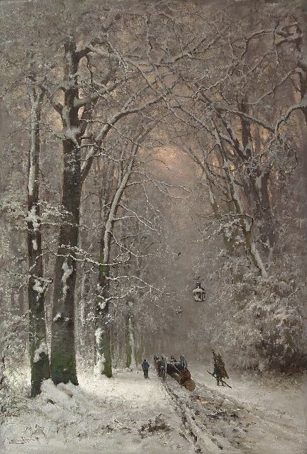 Louis Apol | Lumbermen with wagon in the Haagse bos, oil on canvas, 112.5 x 77.5 cm, signed l.l.