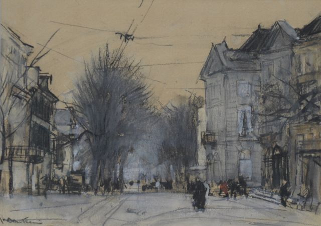 Floris Arntzenius | The Korte Voorhout, The Hague, chalk and watercolour on paper, 14.3 x 20.1 cm, signed l.l.