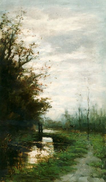 Frits Mondriaan | A landscape at dawn, oil on panel, 40.0 x 23.5 cm, signed l.l.