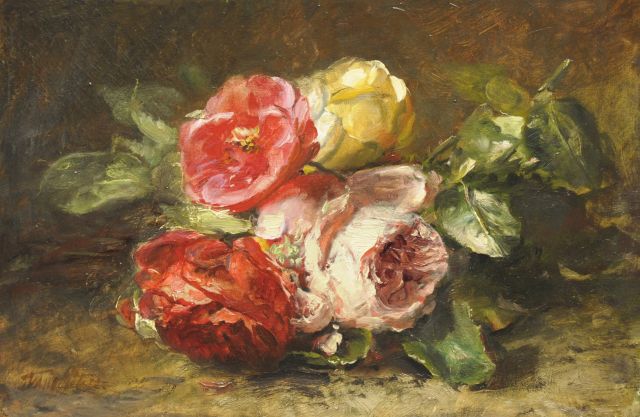 Anna Peters | Roses on the forest ground, oil on canvas, 21.5 x 31.5 cm, signed l.l.
