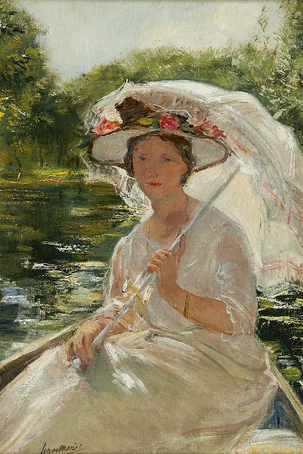 Maris S.W.  | A portrait of Cornelia Maris-den Breejen with parasol, oil on canvas 38.7 x 26.1 cm, signed l.l. and dated 1904