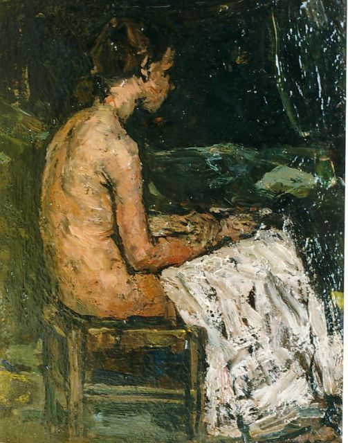 Robertson S.  | A seated nude, oil on panel 27.1 x 21.1 cm