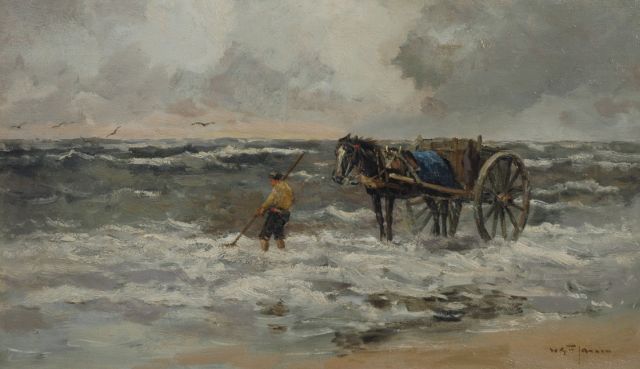 Willem George Frederik Jansen | A shell fisher in the breakers, oil on canvas, 58.8 x 100.1 cm, signed l.r.