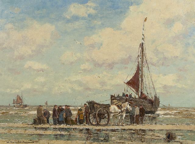 Hambüchen W.  | Unloading the catch, oil on canvas 60.3 x 80.5 cm, signed l.l.