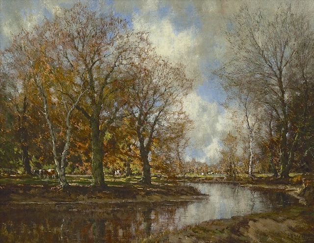 Gorter A.M.  | Cows under trees near a stream, oil on canvas 70.2 x 90.5 cm, signed l.r.