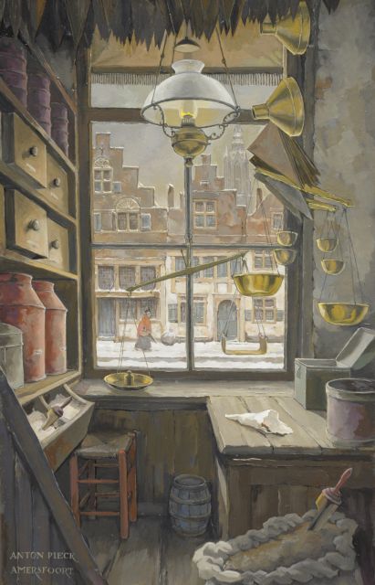 Anton Pieck | Grocery store on 't Havik, Amersfoort, oil on canvas, 47.0 x 31.0 cm, signed l.l. and painted ca. 1986