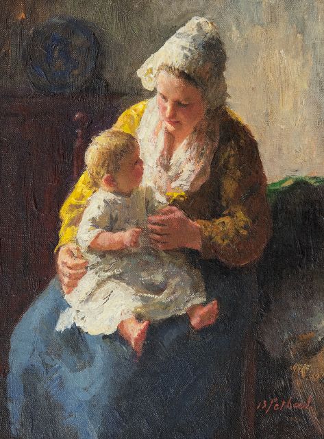 Pothast B.J.C.  | On mother's lap, oil on canvas 25.1 x 18.9 cm, signed l.r.