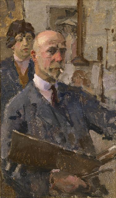 Isaac Israels | Self-portrait with model in studio, oil on canvas, 86.3 x 50.3 cm, signed l.l. and executed ca. 1919